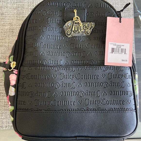 JUICY COUTURE~Black Romantic Rose Signature Logo Love Lock Backpack Purse~NWT - Picture 2 of 6